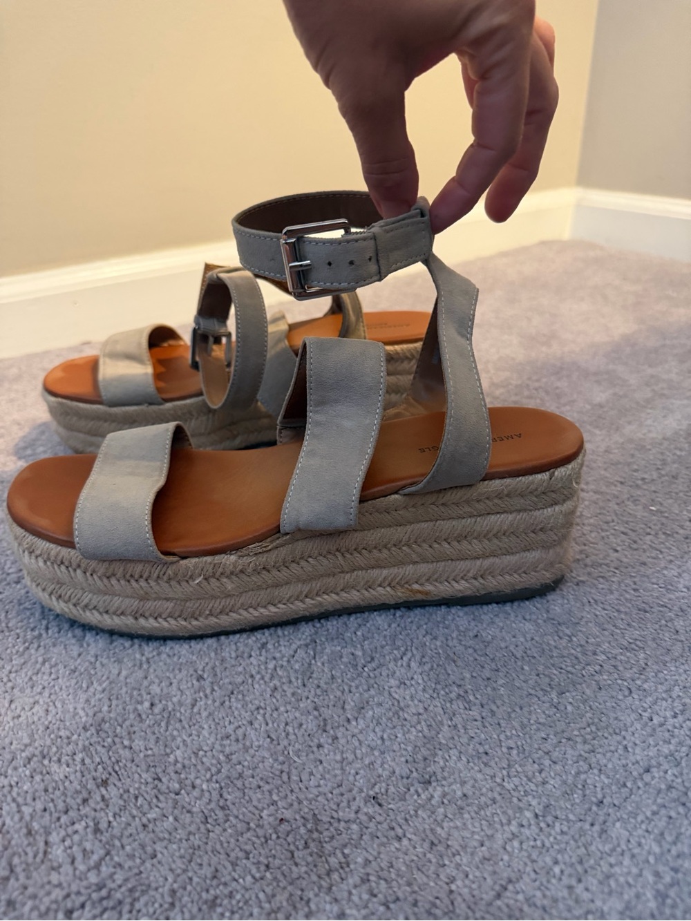 American Eagle Outfitters Gray Suede Espadrille Platform Sandals